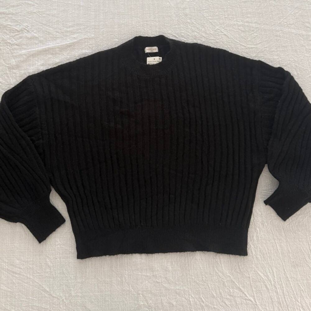 Rue Sophie Rue NWT | black ribbed balloon sleeve sweater | size Large